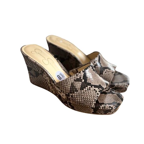 JESSICA SIMPSON SNAKE PRINT WEDGES PLATFORM SANDALS SZ. 8.5 NEW - Picture 4 of 7